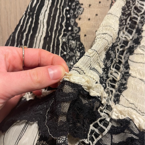 Alberto Makali Vintage 1990's Black & Tan Ruffle Lace Beaded Cottagecore Prarie - Picture 6 of 16